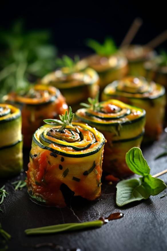 Mediterrane Zucchini-Röllchen - Vegetarische Tapas Fingerfood