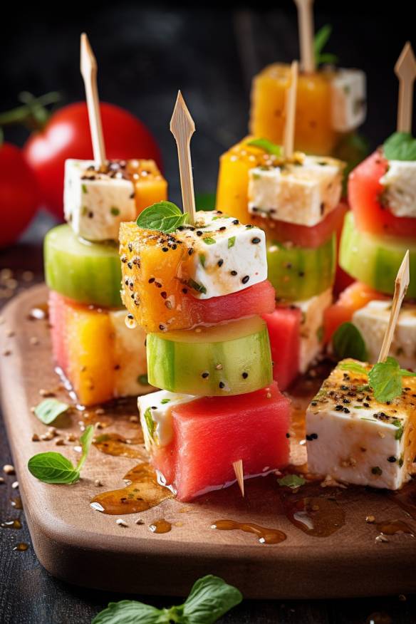 Melonen-Feta-Spieße - Erfrischendes Fingerfood für den Sommer