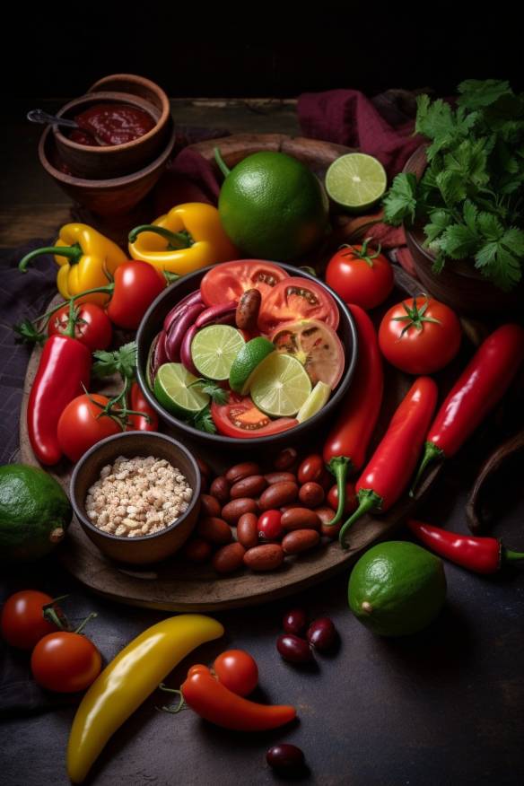 Mexikanisches Fingerfood kalt mit Tomaten, Paprika und Kidneybohnen