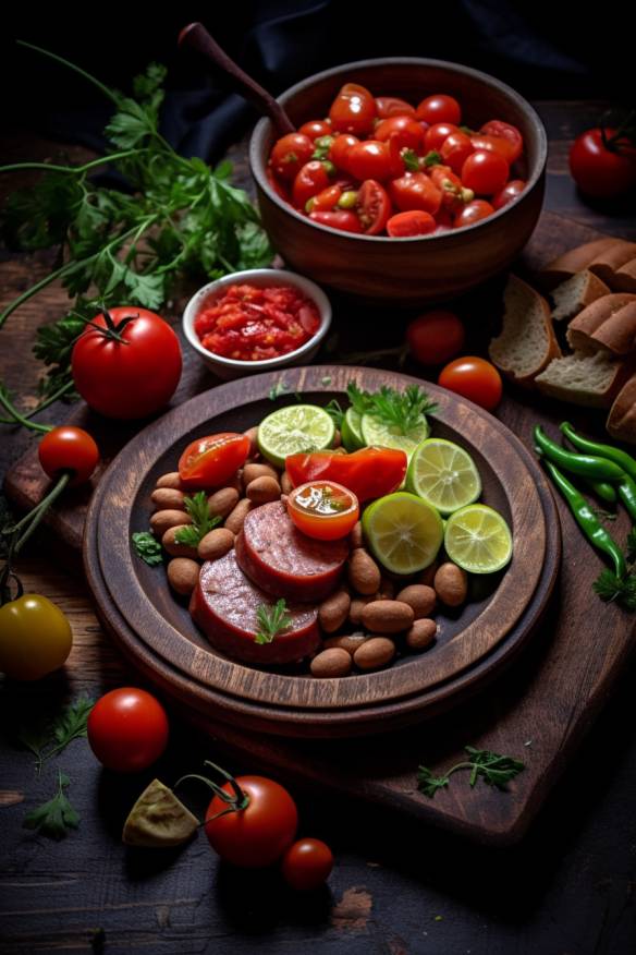 Mexikanisches Fingerfood kalt mit Tomaten, Paprika und Kidneybohnen