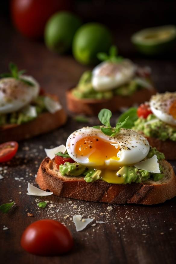 Mini-Bruschetta mit Avocado und Ei