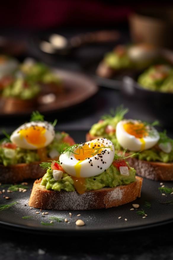 Mini-Bruschetta mit Avocado und Ei