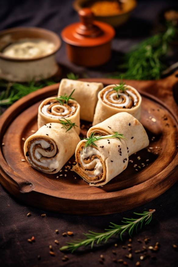 Mini Wrap-Rollen mit Frischkäsefüllung