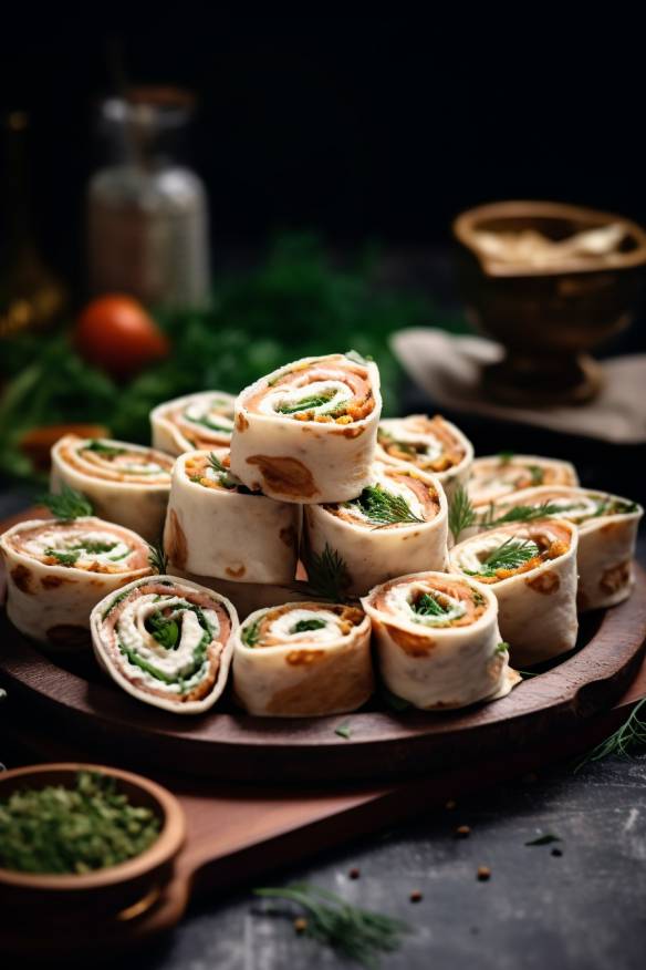 Mini Wrap-Rollen mit Frischkäsefüllung