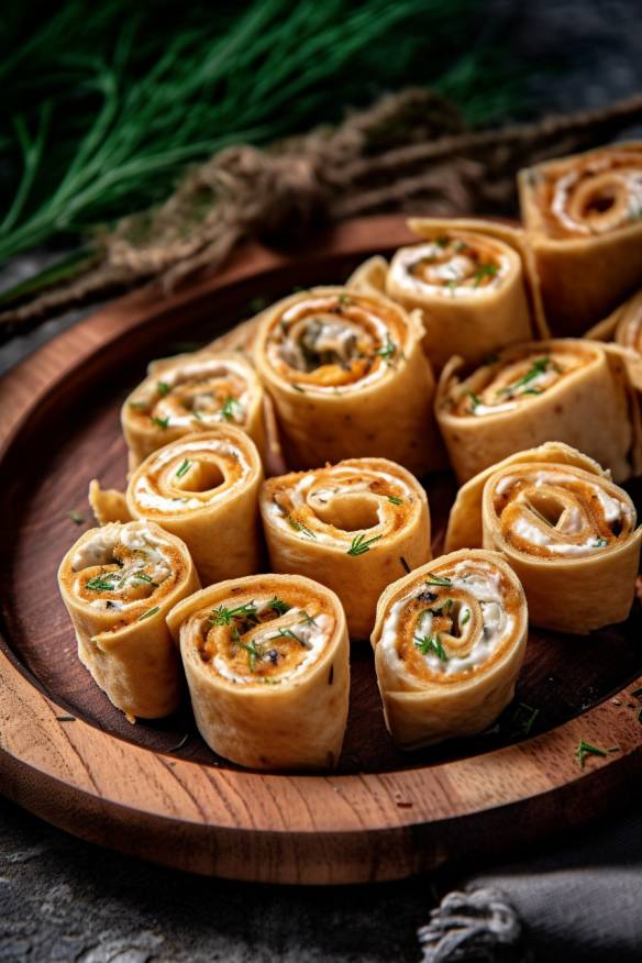 Mini Wrap-Rollen mit Frischkäsefüllung