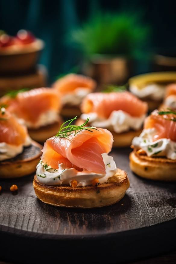 Mini-Bagel mit Räucherlachs und Frischkäse