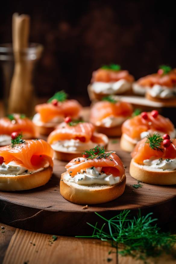 Mini-Bagel mit Räucherlachs und Frischkäse