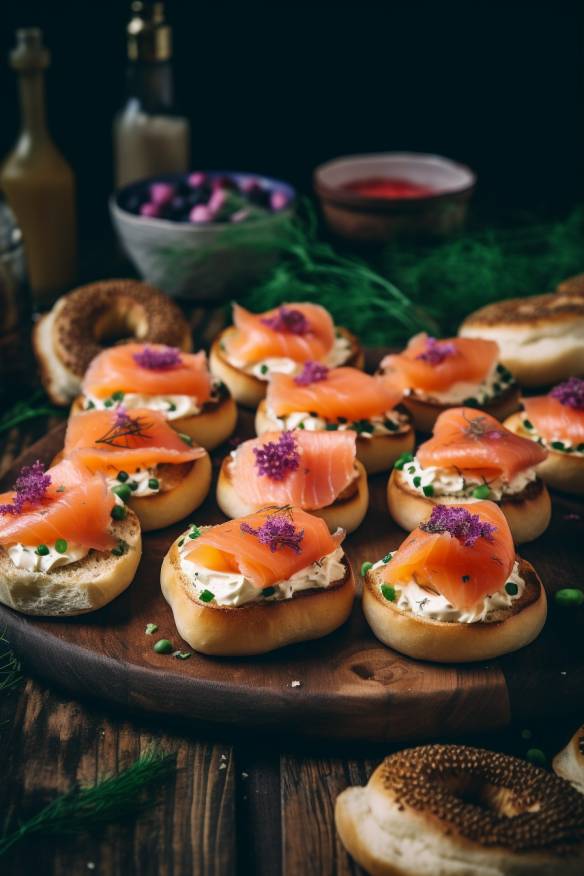 Mini-Bagel mit Räucherlachs und Frischkäse