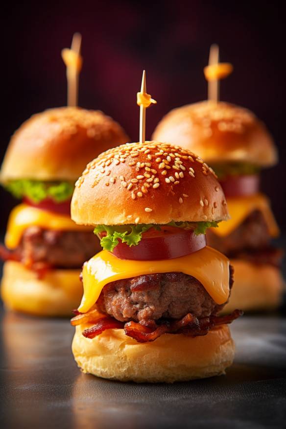 Mini-Burger mit Bacon und Cheddar