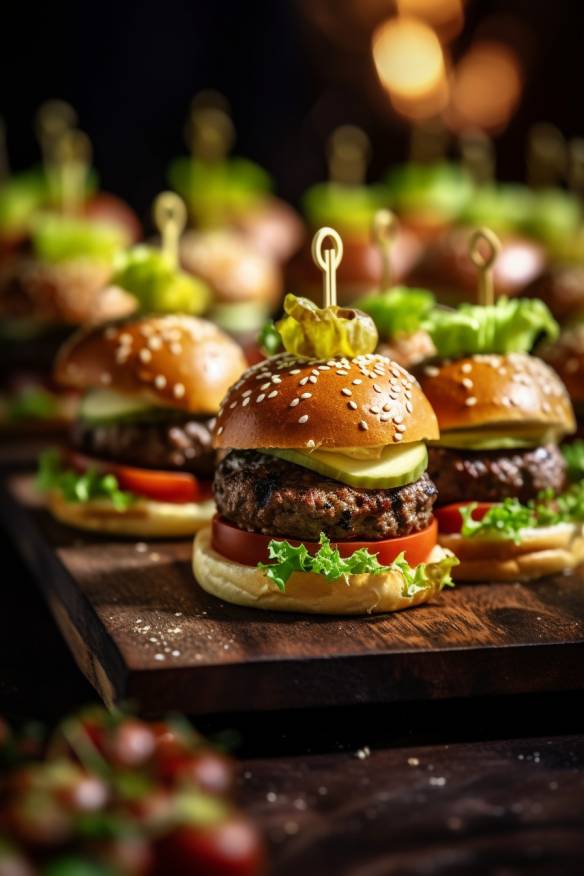 Mini-Burger mit Hackfleisch und Avocado.