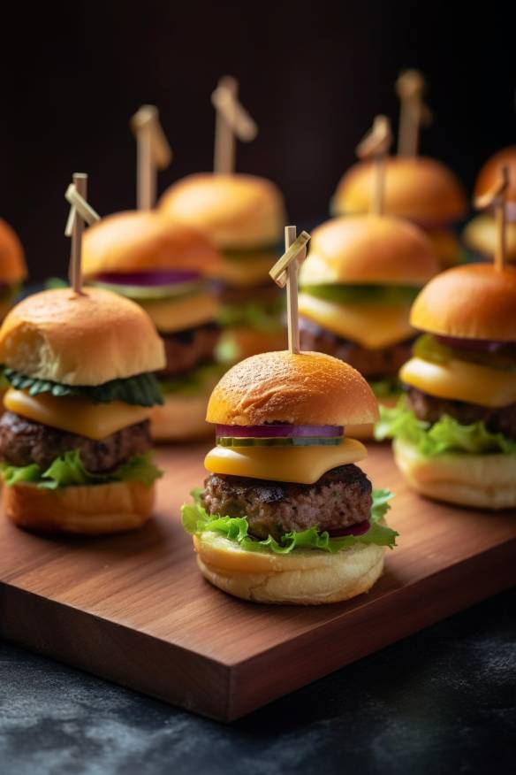 Mini-Burger mit Hackfleisch und Avocado.