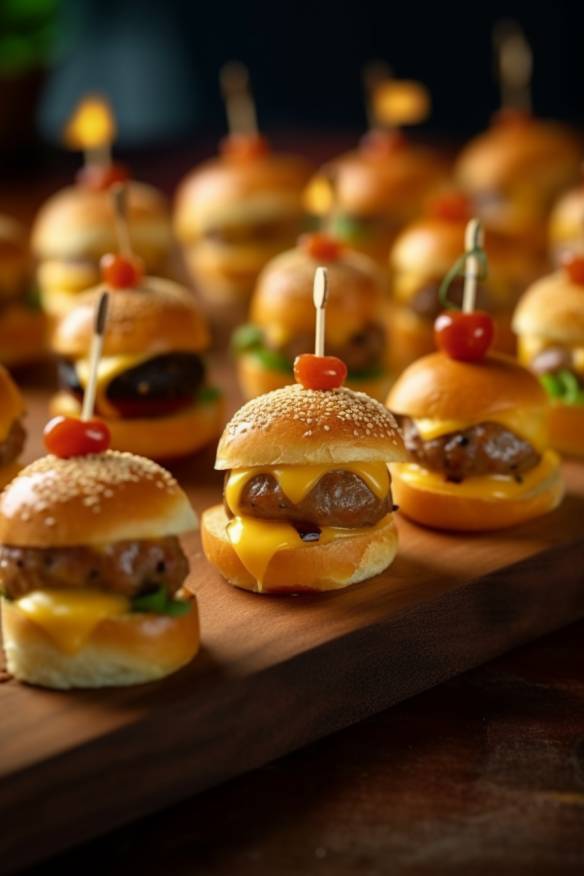 Mini Cheeseburger Fingerfood auf einem Serviertablett