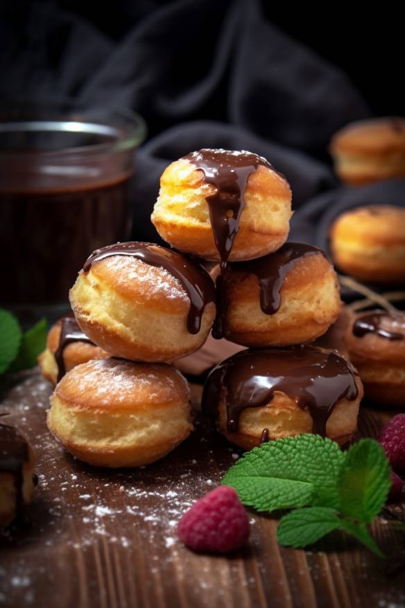 Mini-Krapfen mit Schokoladenfüllung.