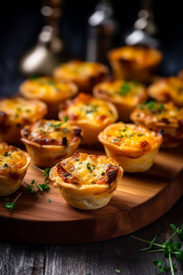 Mini-Party-Quiches auf einem Servierteller