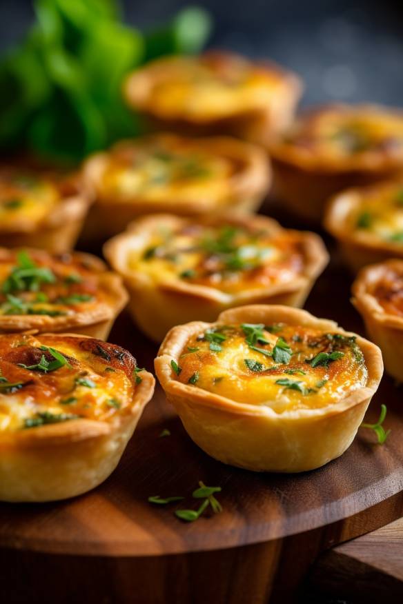 Mini-Party-Quiches auf einem Servierteller