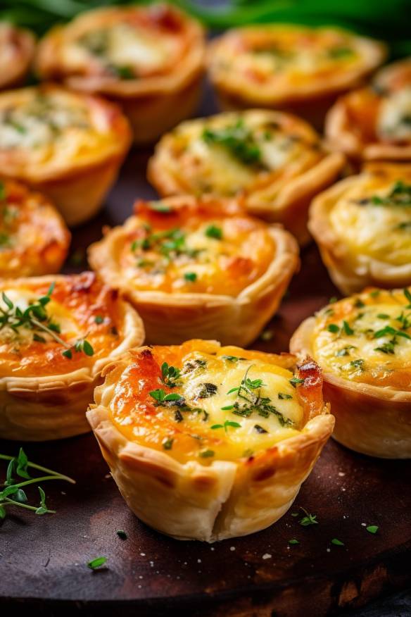 Mini-Party-Quiches auf einem Servierteller