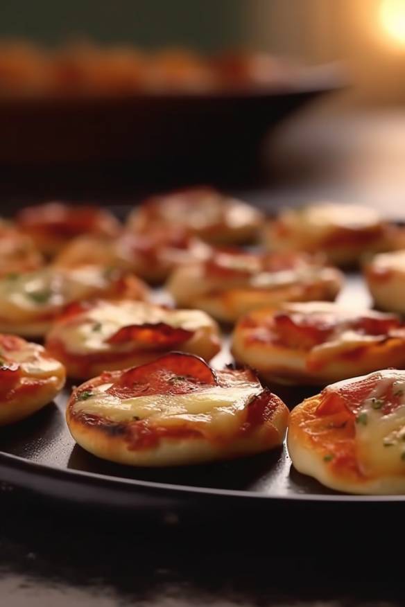 Knusprige Mini-Pizza Bites auf einem Teller