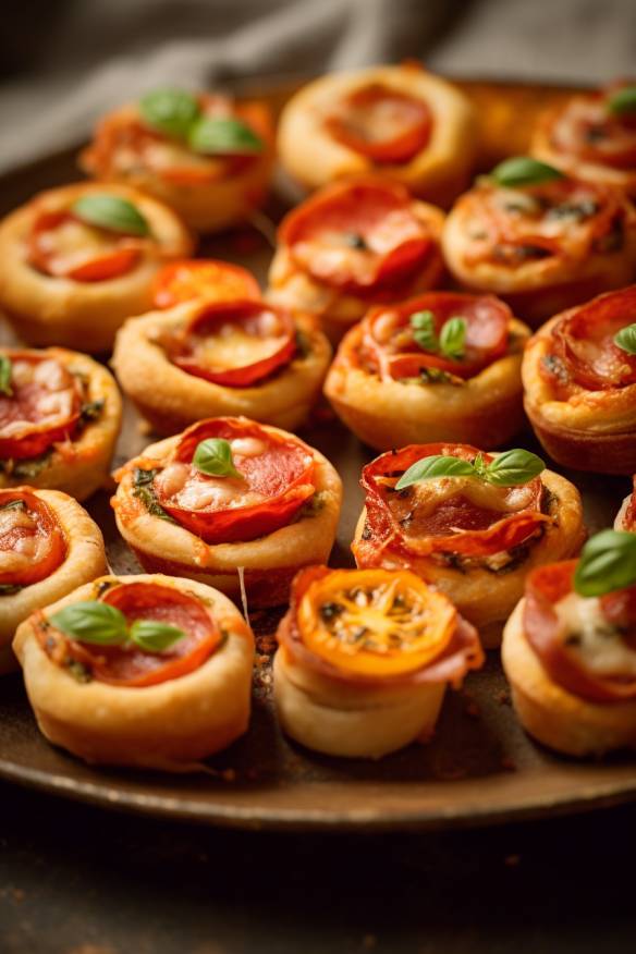 Knusprige Mini-Pizza Bites auf einem Teller