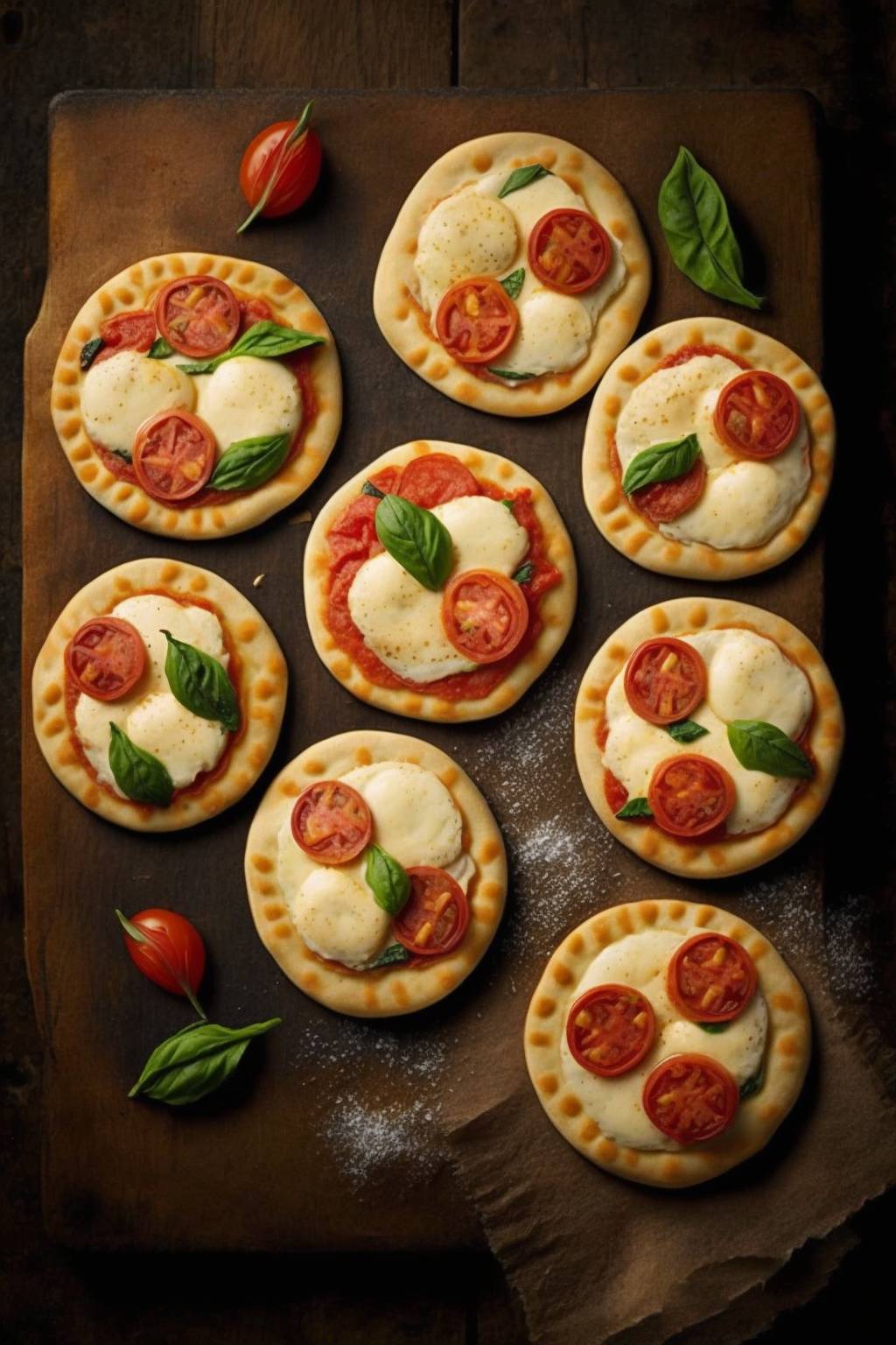 Mini-Pizza-Häppchen mit Pizzateig und Tomaten.