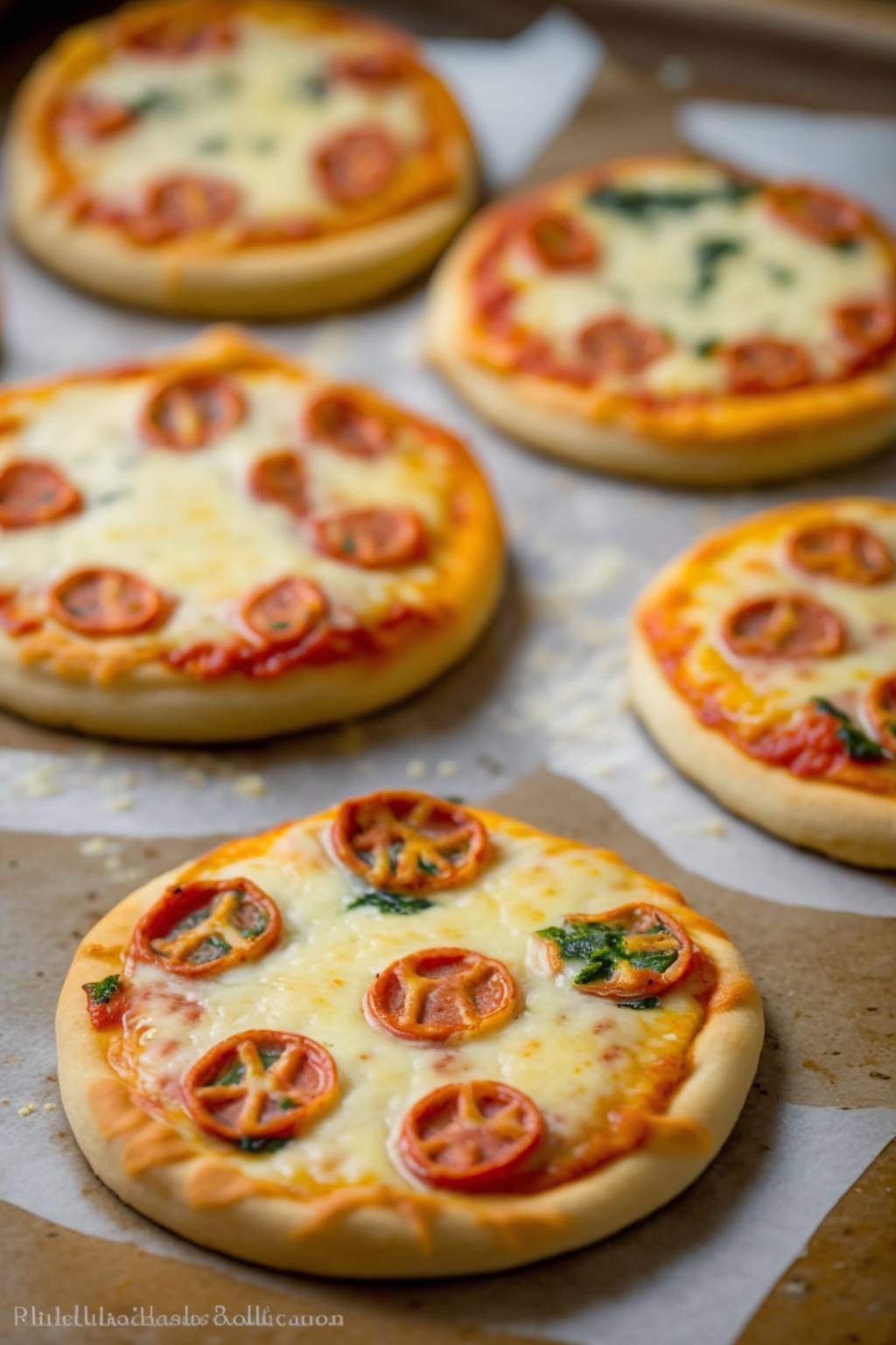 Mini-Pizza-Häppchen mit Pizzateig und Tomaten.