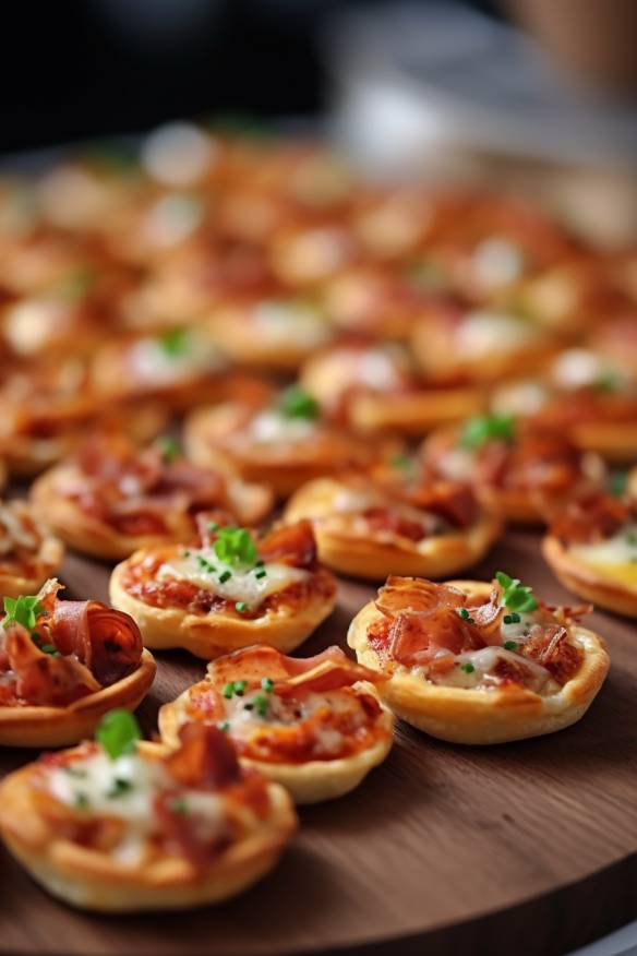 Mini-Pizza-Snacks auf einem Partybuffet.