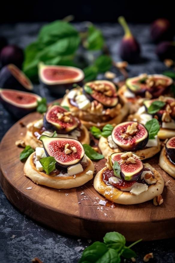 Mini-Pizzen mit Ziegenkäse und Feigen.