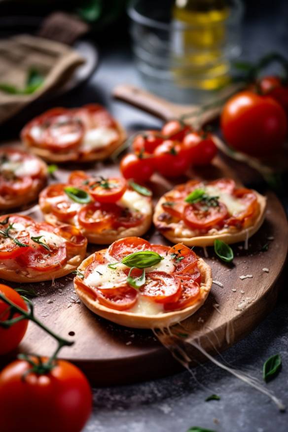 Knusprige Mini-Pizza mit Tomaten und Mozzarella