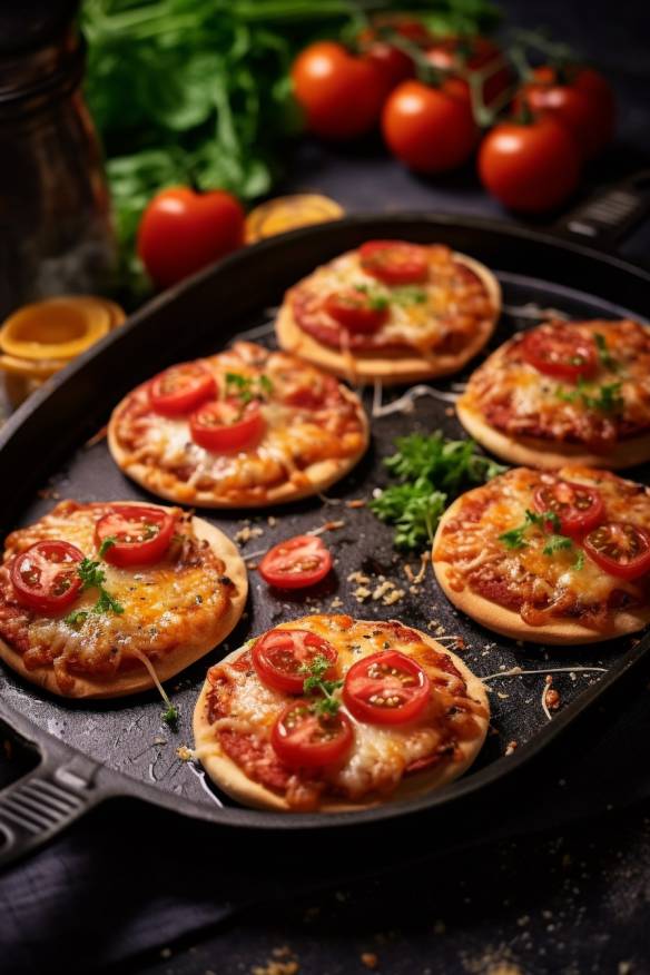 Knuspriges Pizzabrot mit Tomaten, Paprika und Oliven auf einem Blech