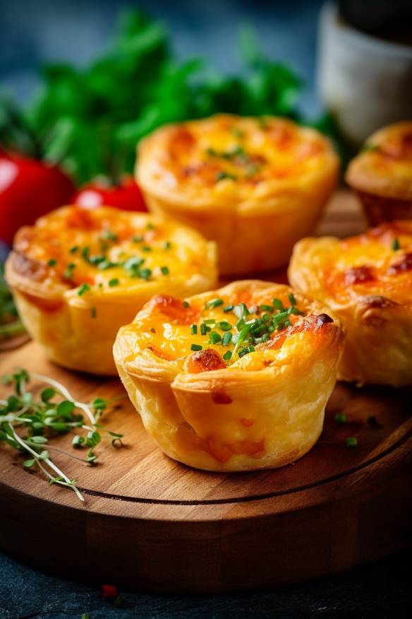 Mini Quiches - leckeres Fingerfood aus Blätterteig mit Käse und Gemüse