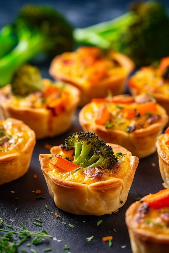 Mini Quiches - leckeres Fingerfood aus Blätterteig mit Käse und Gemüse