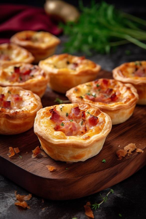 Mini Quiches mit Speck und Zwiebeln.