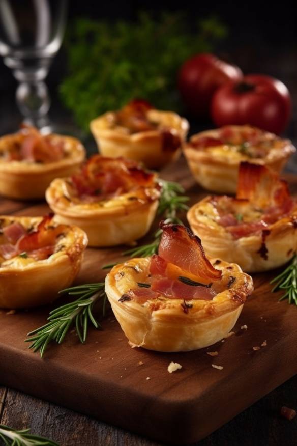 Mini Quiches mit Speck und Zwiebeln.