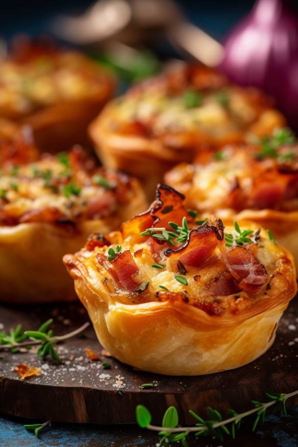 Mini Quiches mit Speck und Zwiebeln.