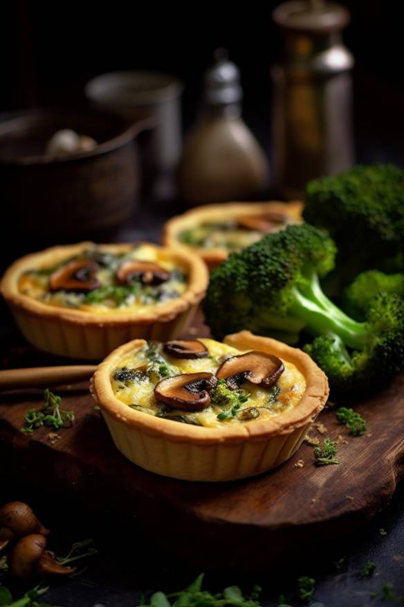 Mini-Quiches mit Brokkoli und Champignons.