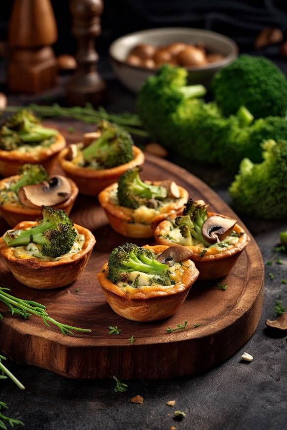 Mini-Quiches mit Brokkoli und Champignons.