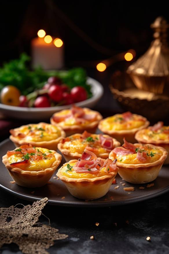 Knusprige Mini-Quiches mit Schinken und Käse