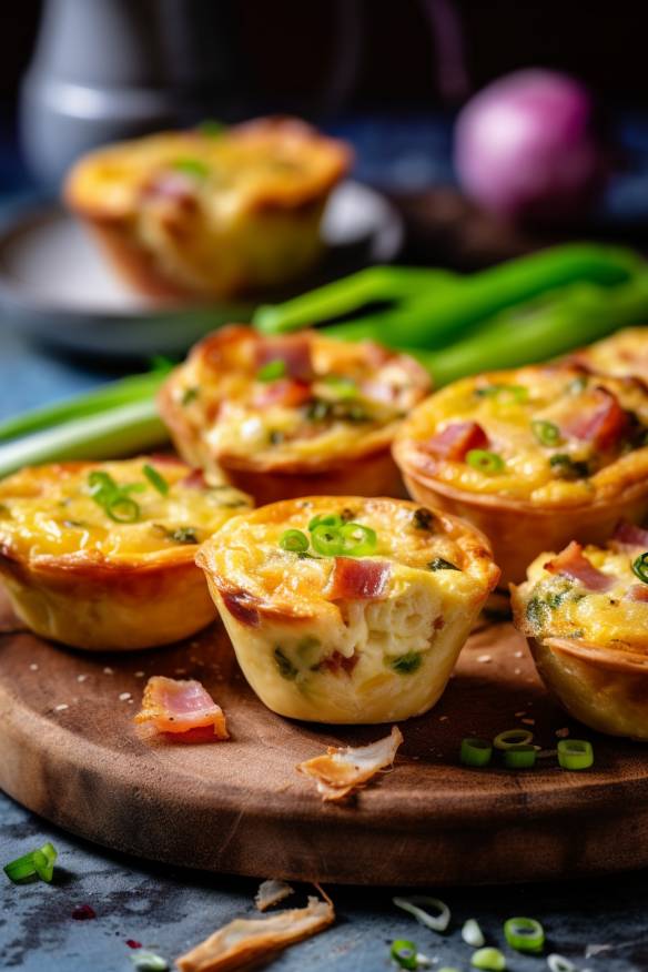 Mini-Quiches mit Schinken und Frühlingszwiebeln