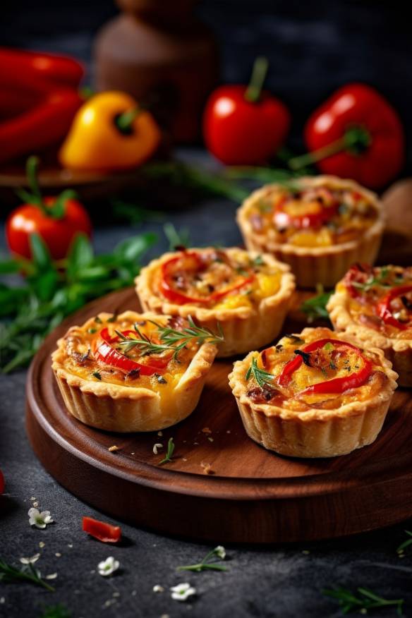 Mini-Quiches mit Paprika, Zwiebeln und Tomaten