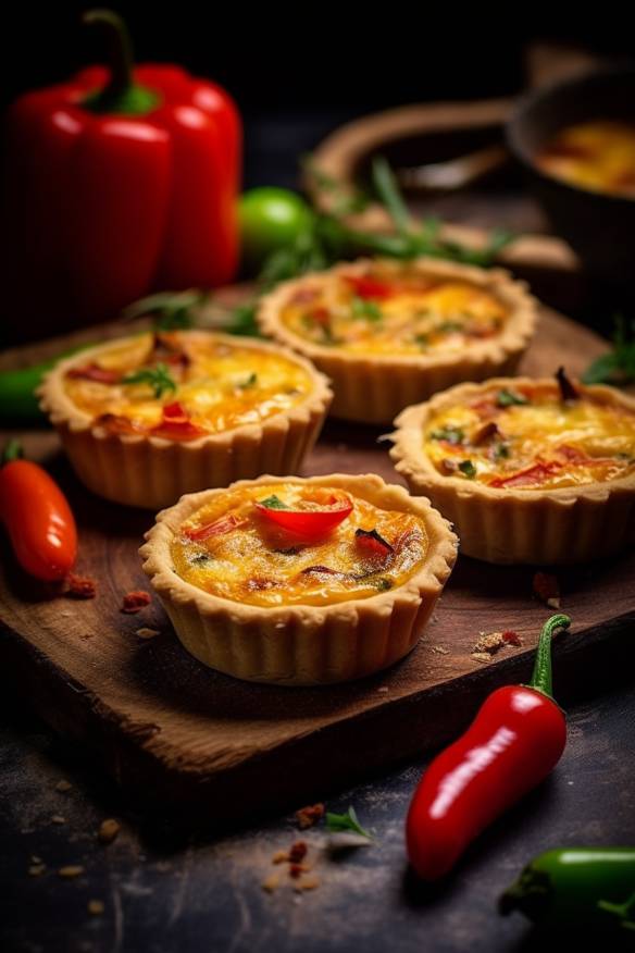 Mini-Quiches mit Paprika, Zwiebeln und Tomaten