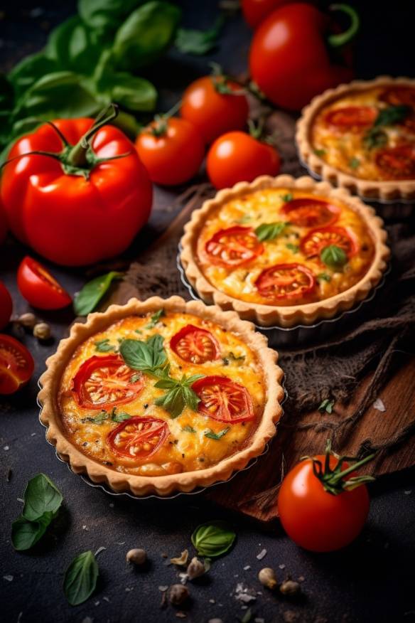 Mini-Quiches mit Paprika, Zwiebeln und Tomaten