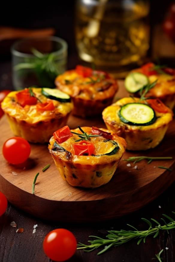 Mini-Quiches mit Paprika, Zucchini und Tomaten.