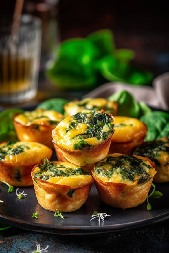 Mini-Quiches mit Spinat und Feta auf einem Teller