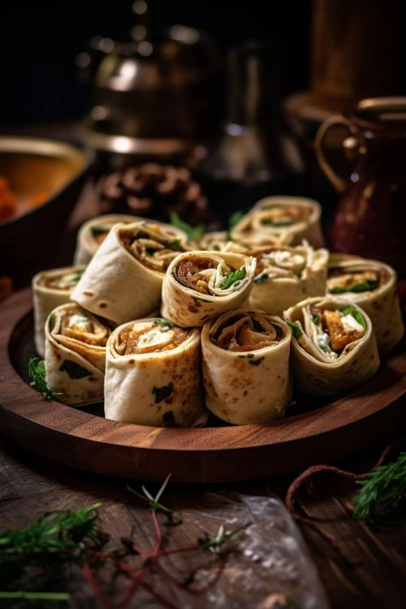 Mini-Wrap-Röllchen mit würzigem Hähnchenfleisch