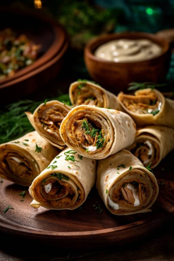 Mini-Wrap-Röllchen mit würzigem Hähnchenfleisch