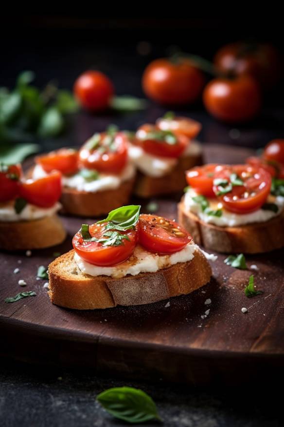 Knusprige Crostini mit Tomaten und Basilikum.