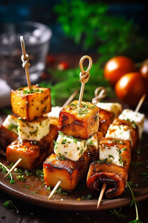 Champignon-Feta-Spieße