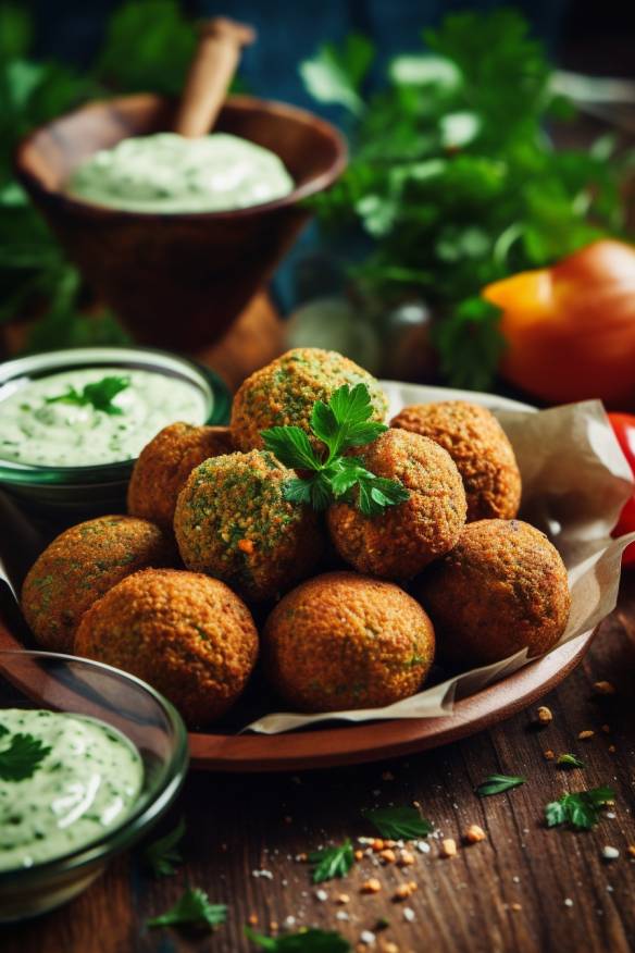 Kichererbsen-Falafel mit Joghurt-Tahini-Dip