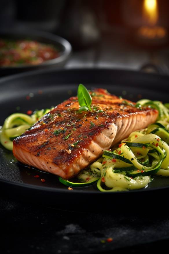 Gebratener Lachs mit Zucchini-Nudeln