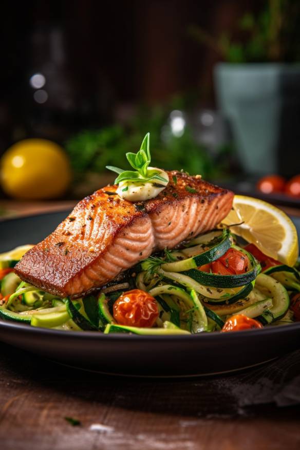 Gebratener Lachs mit Zucchini-Nudeln