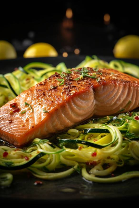 Gebratener Lachs mit Zucchini-Nudeln